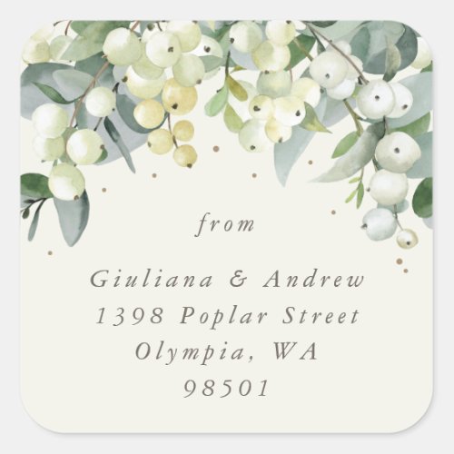Elegant Cream SnowberryEucalyptus Address Classic Square Sticker
