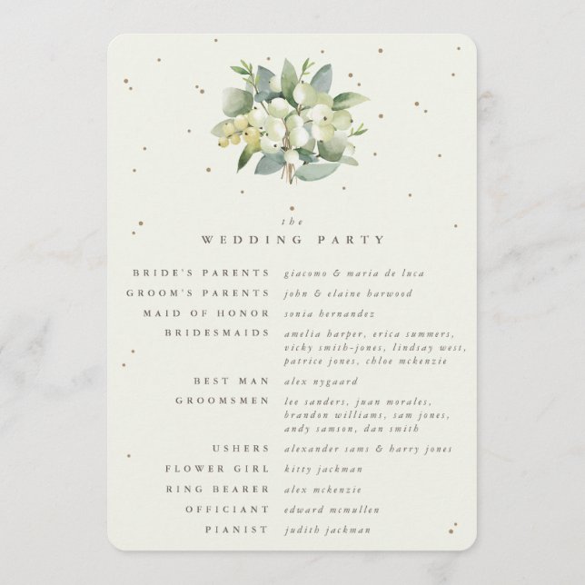 Elegant Cream Snowberry+Eucalyptus Bouquet Wedding Program (Back)