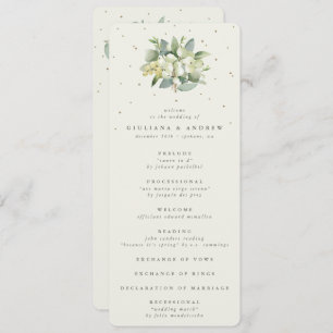Elegant Cream Snowberry+Eucalyptus Bouquet Wedding Program