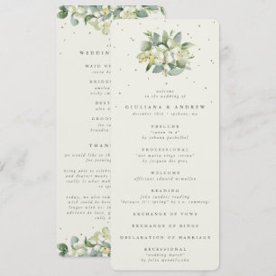 Elegant Cream Snowberry+Eucalyptus Bouquet Wedding Program