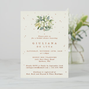 Elegant Cream Snowberry+Eucalyptus Bridal Shower Foil Invitation