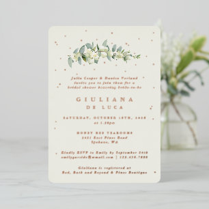 Elegant Cream Snowberry+Eucalyptus Bridal Shower Foil Invitation