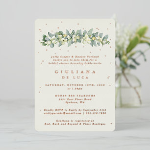 Elegant Cream Snowberry+Eucalyptus Bridal Shower Foil Invitation