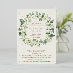 Elegant Cream Snowberry+Eucalyptus Bridal Shower Foil Invitation