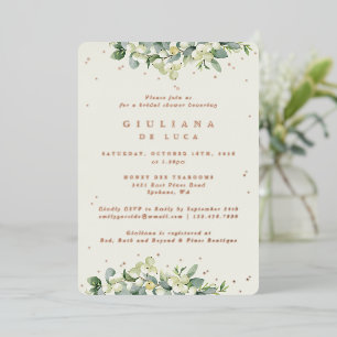Elegant Cream Snowberry+Eucalyptus Bridal Shower Foil Invitation