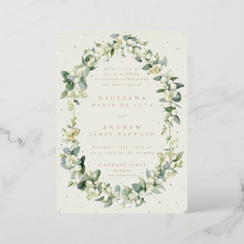 Elegant Cream SnowberryEucalyptus Reception Only  Foil Invitation