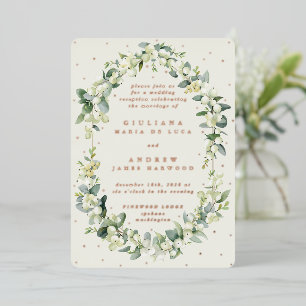 Elegant Cream Snowberry+Eucalyptus Reception Only  Foil Invitation