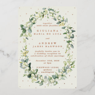 Elegant Cream Snowberry+Eucalyptus Reception Only Foil Invitation