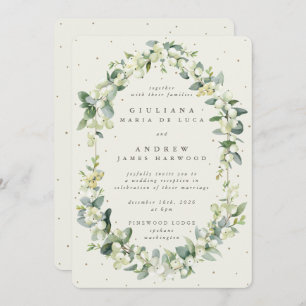 Elegant Cream Snowberry+Eucalyptus Reception Only Invitation