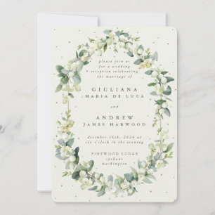 Elegant Cream Snowberry+Eucalyptus Reception Only Invitation