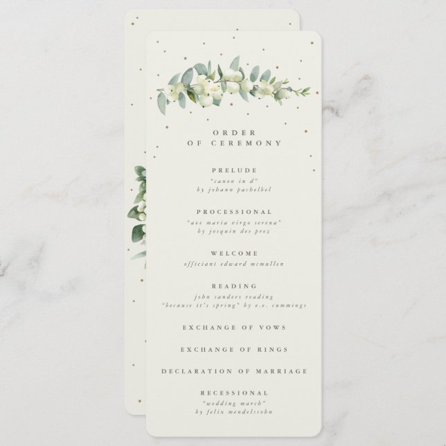 Elegant Cream Snowberry+Eucalyptus Stem Wedding Program (Front/Back)