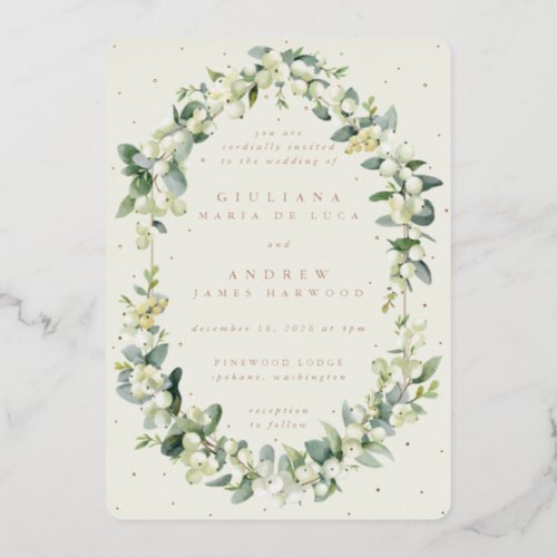 Elegant Cream SnowberryEucalyptus Wedding Foil Invitation