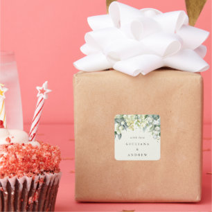 Elegant Cream Snowberry+Eucalyptus Wedding Square Sticker