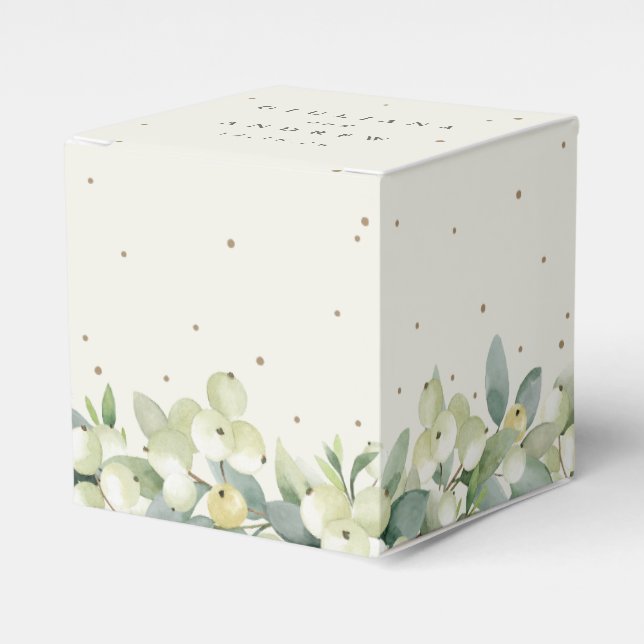 Elegant Cream Snowberry+Eucalyptus Winter Wedding Favor Boxes (Front Side)