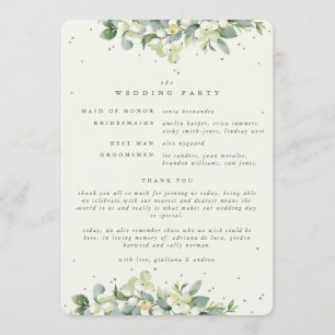 Elegant Cream Snowberry+Eucalyptus Winter Wedding Program