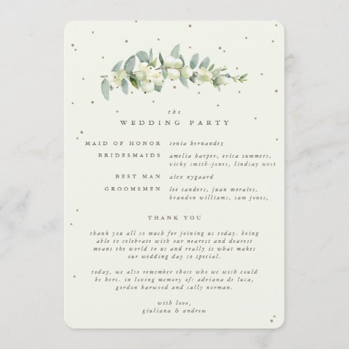Elegant Cream SnowberryEucalyptus Winter Wedding Program