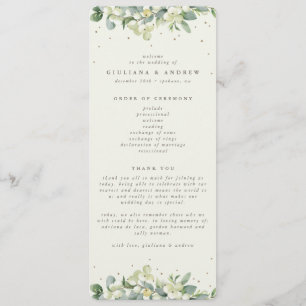 Elegant Cream Snowberry+Eucalyptus Winter Wedding Program