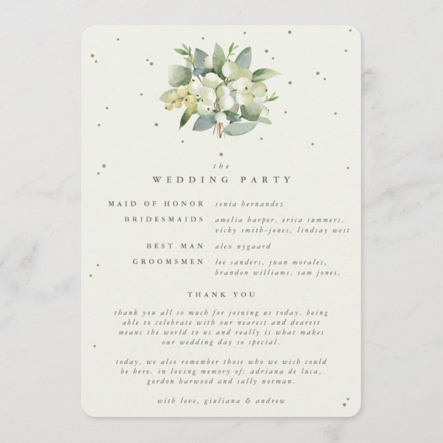 Elegant Cream Snowberry+Eucalyptus Winter Wedding Program (Back)