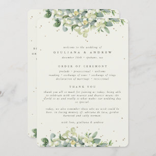 Elegant Cream Snowberry+Eucalyptus Winter Wedding Program