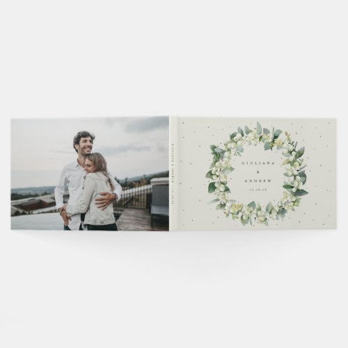 Elegant Cream SnowberryEucalyptus Wreath Wedding Guest Book