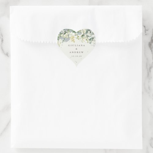Elegant Cream SnowberryEucalyptus Wreath Wedding Heart Sticker
