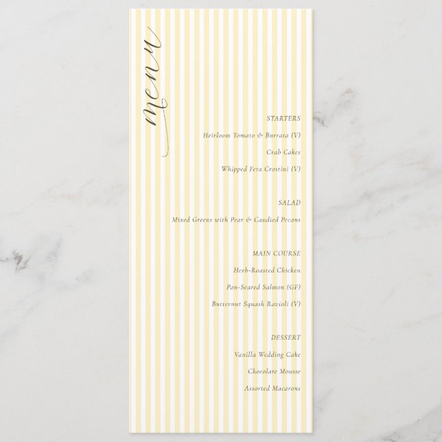 Elegant Cream Striped Wedding Menu (Front)