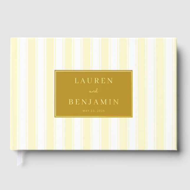 Elegant Cream Stripes Foil Guest Book (Front)