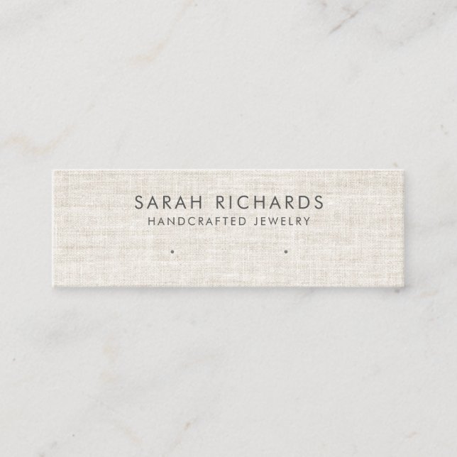 Elegant Cream Tan Linen Look Earring Display Mini Business Card (Front)