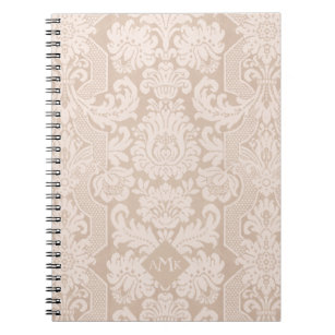 Elegant Cream Victorian Damask w/Monogram  Notebook