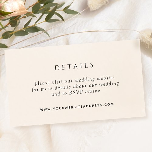 Elegant Cream Watercolor Wedding Website  Details Enclosure Card