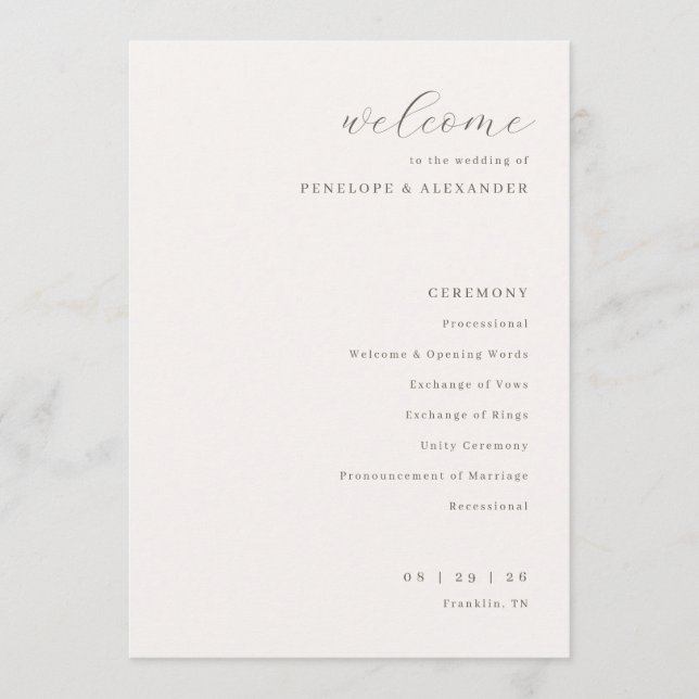 Elegant Cream Wedding Ceremony Program (Front)