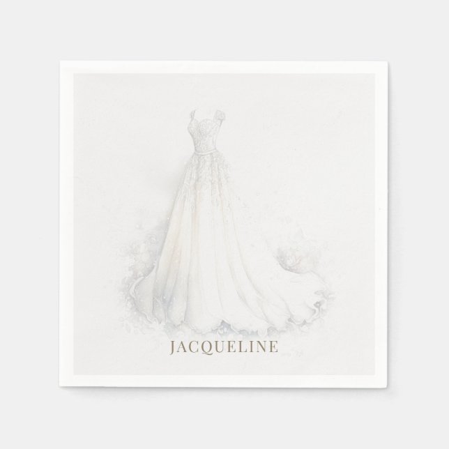 Elegant Cream Wedding Dress Bridal Shower Napkins (Front)