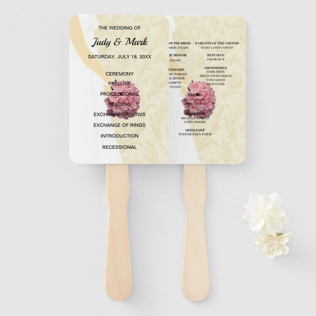 Elegant Cream Wedding Gown Program Hand Fan (Front and Back)