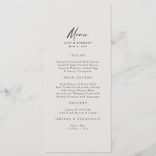 Elegant Cream Wedding Menu & Toasts (Front)