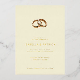 Elegant Cream Wedding Rings Foil Invitation