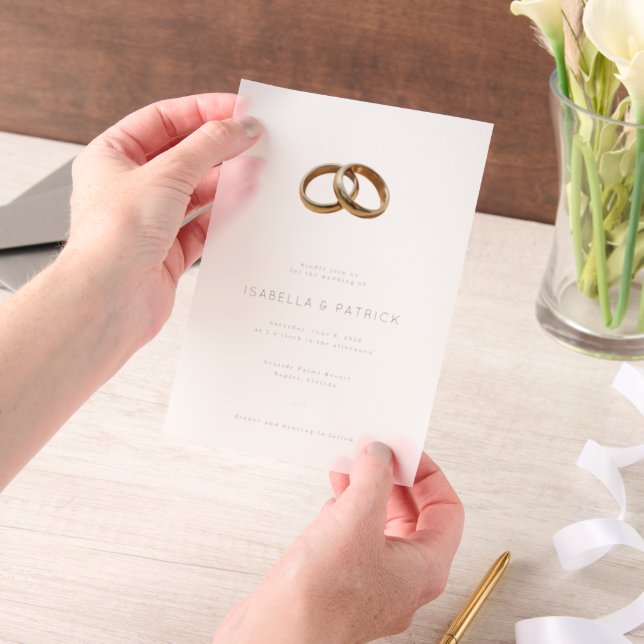 Elegant Cream Wedding Rings Vellum Invitations (Handheld)