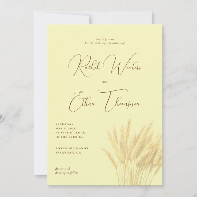 Elegant Cream Wheat Illustration Invitation (Front)