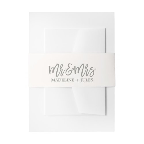 Elegant Cream White and Gray Mr  Mrs Wedding Invitation Belly Band