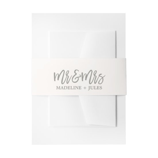 Elegant Cream White and Gray "Mr & Mrs" Wedding Invitation Belly Band
