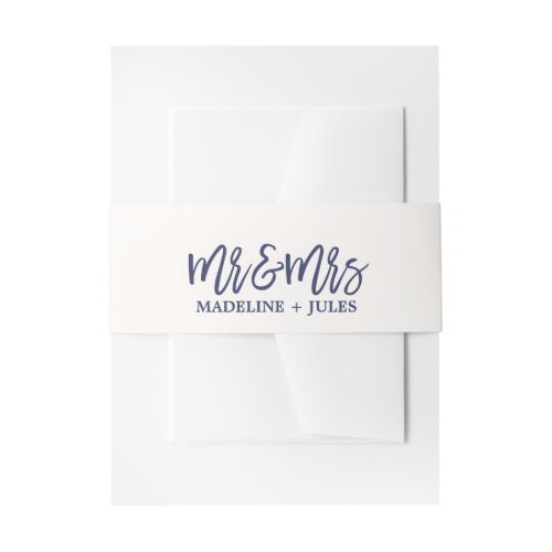 Elegant Cream White and Navy Mr  Mrs Wedding Invitation Belly Band