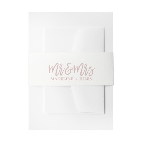 Elegant Cream White and Pink Mr  Mrs Wedding Invitation Belly Band