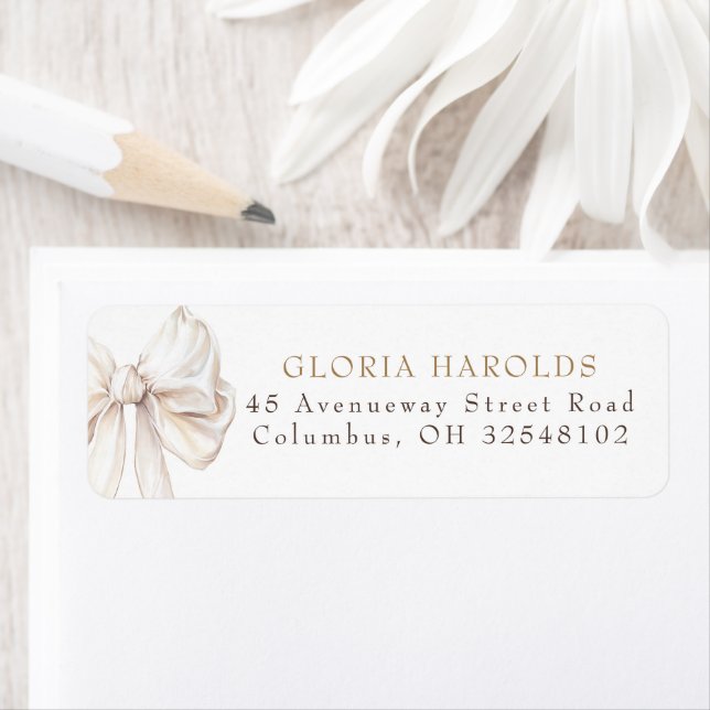 Elegant Cream White Bow Bridal Shower Label (Insitu)