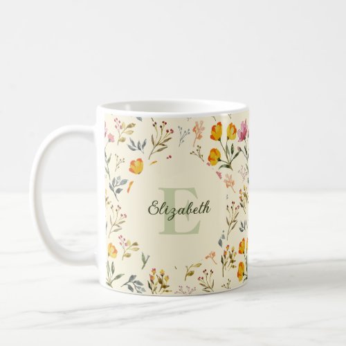 Elegant Cream Wildflower Personalise Coffee Mug