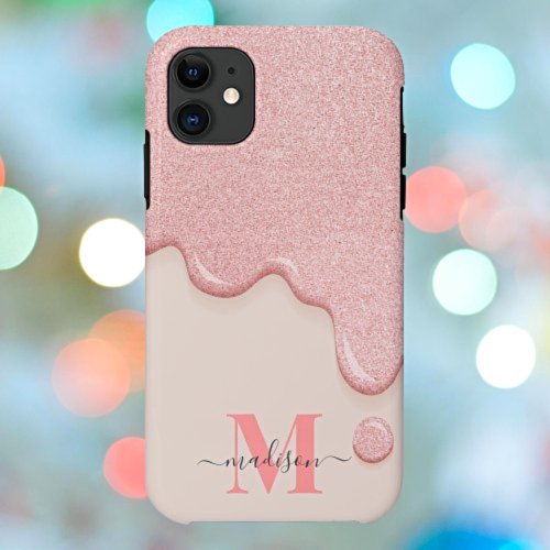Elegant Creamy Pink Glitter Monogram  Case_Mate iPhone 14 Case