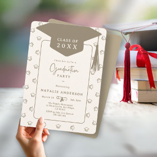 Elegant Creamy White Graduate Hat Graduation Party Invitation