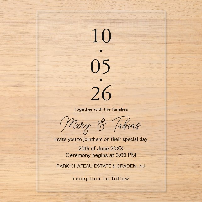 Elegant Creamy White Minimalist Wedding Acrylic Invitations (Front)