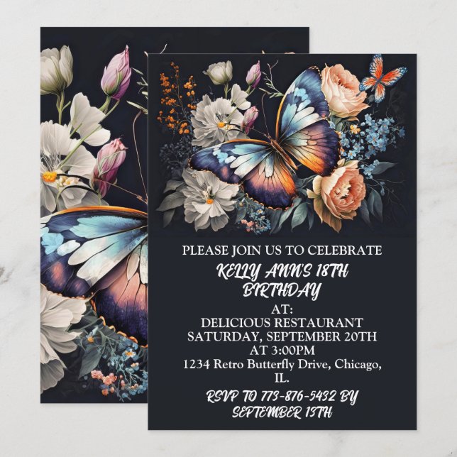 Elegant Creative Butterfly Art Birthday Party Invitation (Front/Back)