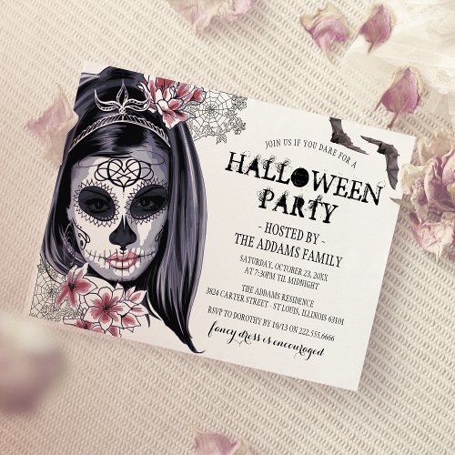 Elegant Creepy Masked Lady  Halloween Party Invitation