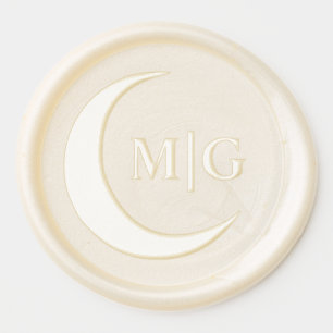 Elegant Crescent Moon Monogram Wedding Wax Seal Sticker
