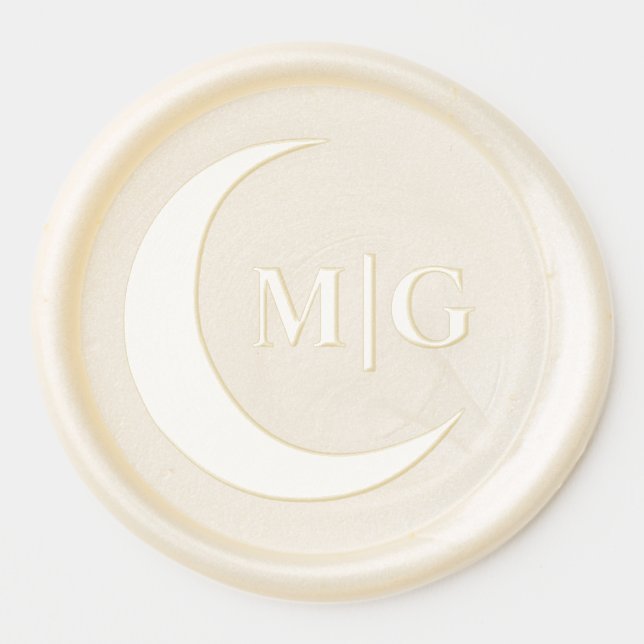 Elegant Crescent Moon Monogram Wedding Wax Seal Sticker (Front)